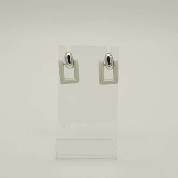 Vintage White Silver Tone Door Knocker Earrings Art Deco Moveable Drop M1 - Picture 2 of 6